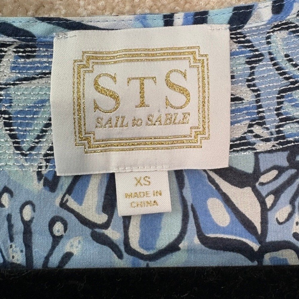 SAIL TO SABLE Tunic Top Women's XS Blue Monkey Print Cotton Coastal Resort - Picture 8 of 9